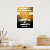 Poster Accueil de Mariage moderne Bold Black Gold Bow (Cuisine)