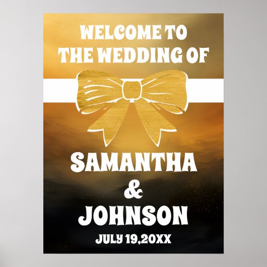 Poster Accueil de Mariage moderne Bold Black Gold Bow (Devant)