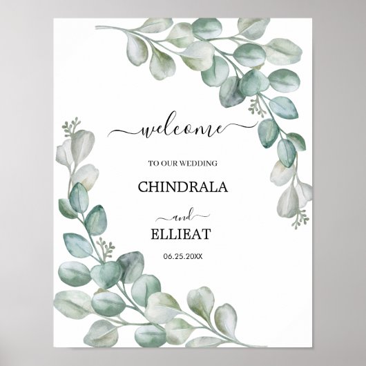 Poster Accueil de mariage moderne Eucalyptus (Devant)