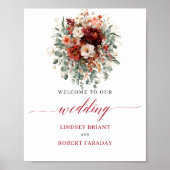 Poster Accueil de mariage sur table Deep Red Boho Eucalyp (Devant)