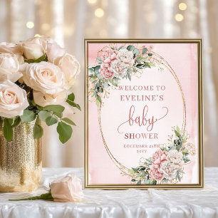 Poster Accueil délicat poussiéreux rose floral Baby Showe