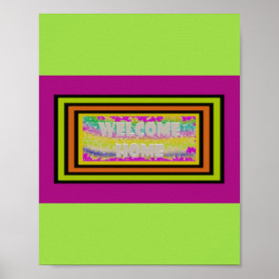 Poster accueil design pourpre vert rouge bordé