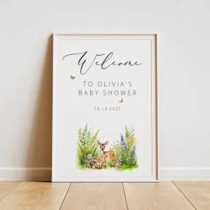 Poster Accueil du Baby shower Animaux forestiers enchanté