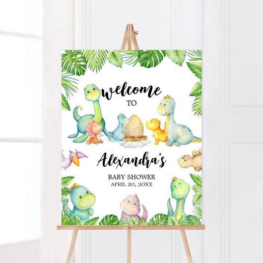 Poster Accueil du Baby shower Cute Dinosaur