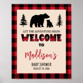 Poster Accueil du Baby shower de bûcherons d'ours plaid (Devant)