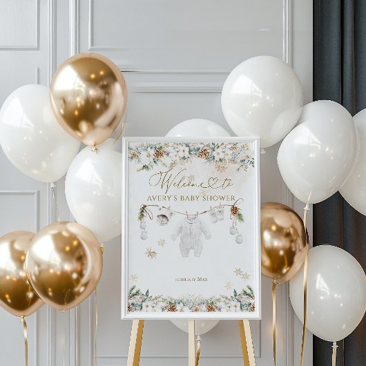 Poster Accueil du Baby shower de ligne de  froid