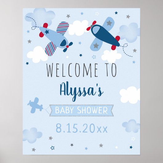 Poster Accueil du Baby shower des nuages d'avion (Devant)