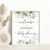 Poster Accueil du Baby shower d'eucalyptus vert