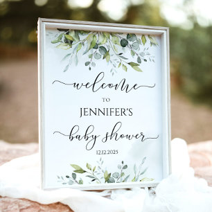 Poster Accueil du Baby shower d'eucalyptus vert