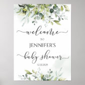 Poster Accueil du Baby shower d'eucalyptus vert (Devant)