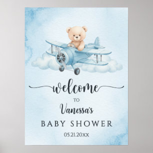 Poster Accueil du Baby shower pilote d'ours en peluche