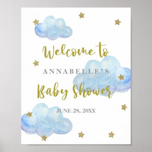 Poster Accueil du Baby shower Twinkle Star Blue Clouds (Devant)