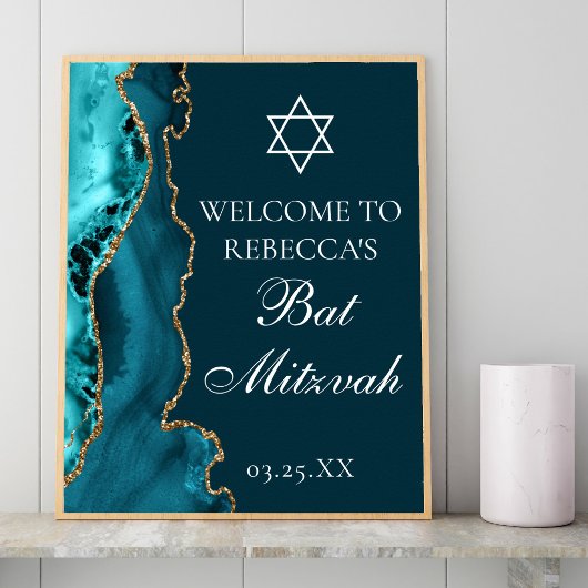 Poster Accueil du Bat mitzvah Turquoise Gold Agate Chic