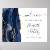 Poster Accueil du Mariage Agate Navy Blue Gold Script (Devant)