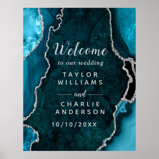 Poster Accueil du Mariage Agate turquoise et Argent (Devant)