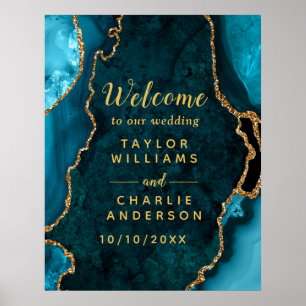 Poster Accueil du Mariage d'âge turquoise et Gold
