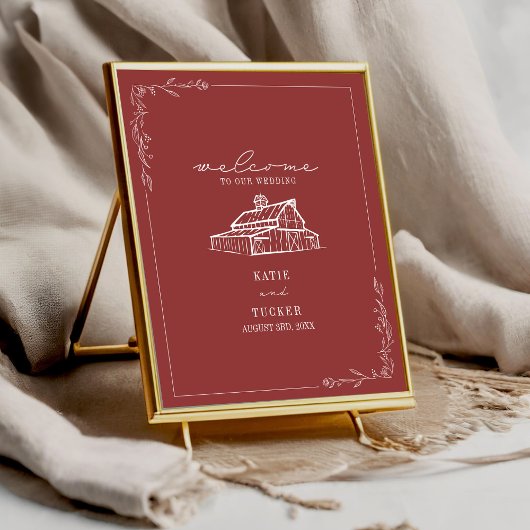 Poster Accueil du Mariage de automne rouge roux roux rust