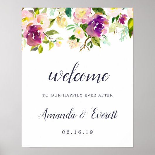 Poster Accueil du Mariage de fleurs dynamiques (Devant)