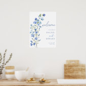 Poster Accueil du Mariage Floral bleu Dusty (Cuisine)