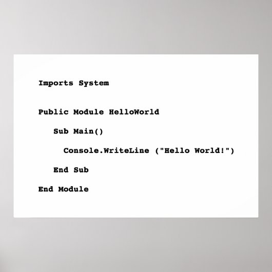 Poster Accueil du monde de Visual Basic Hello (Devant)