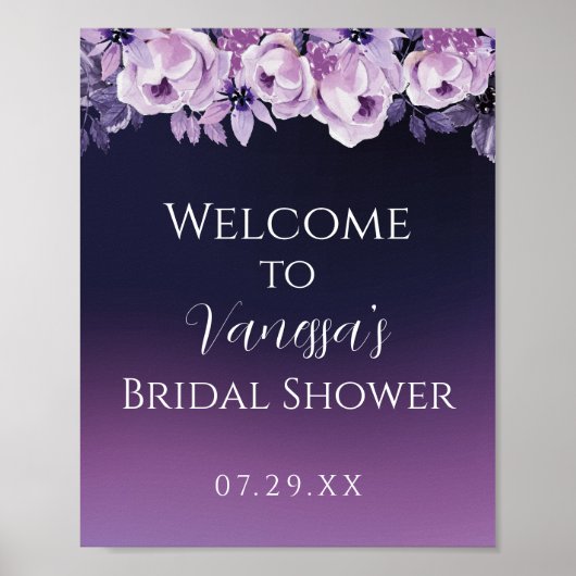Poster Accueil élégant de mariage avec des fleurs violett (Devant)