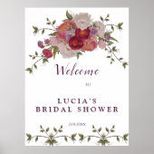 Poster Accueil élégant de mariage floral Bourgogne  (Devant)