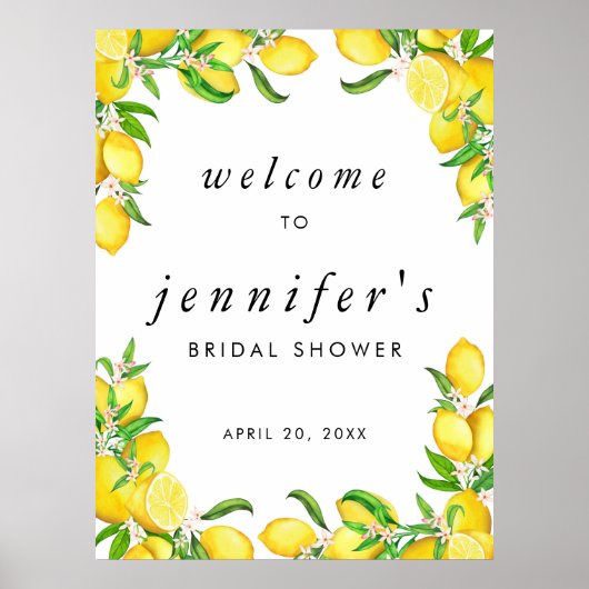 Poster Accueil Fête des mariées citron aquarelle (Devant)