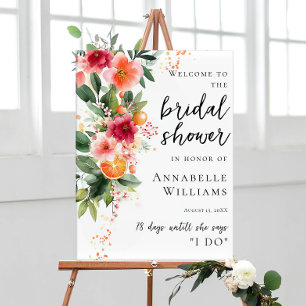 Poster Accueil Fête des mariées Orange Citrus Et Fleurs
