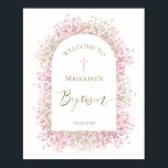 Poster Accueil fleuri rose Baptême<br><div class="desc">Baptême Symbole de bienvenue</div>