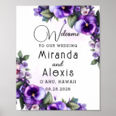 Poster Accueil floral à thème mauve et argenté (Devant)