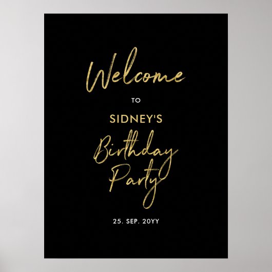 Poster Accueil Gold & Black Modern Anniversaire (Devant)