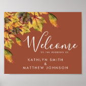 Poster Accueil Mariage d'Automne Feuille Brun Rustique (Devant)