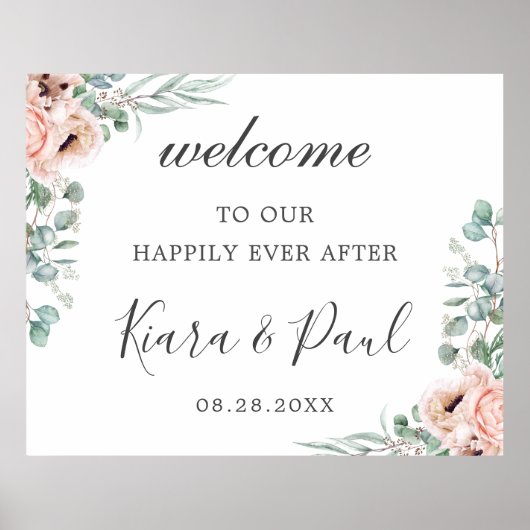 Poster Accueil Mariage d'Eucalyptus rose pâle (Devant)