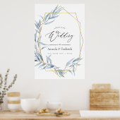 Poster Accueil Mariage Eucalyptus géométrique bleu et or (Cuisine)