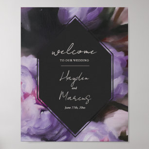 Poster Accueil Mariage floral violet Dramatique
