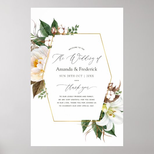 Poster Accueil Mariage géométrique Floral Or (Devant)