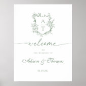 Poster Accueil Mariage Monogram Sage Vert classique (Devant)