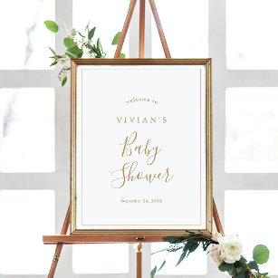 Poster Accueil minimaliste Baby shower or