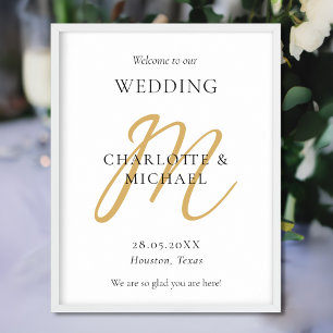 Poster Accueil minimaliste de Mariage Monogramme moderne
