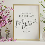 Poster Accueil minimaliste du Bat mitzvah personnalisé no<br><div class="desc">Poster d'Affiche de bienvenue minimaliste classique moderne sur mesure en noir et blanc</div>