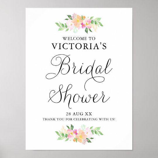 Poster Accueil nuptiale floral de douche d'aquarelle