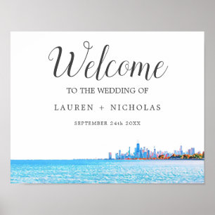 Poster Accueil personnalisé du Mariage Skyline de Chicago