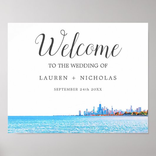Poster Accueil personnalisé du Mariage Skyline de Chicago (Devant)