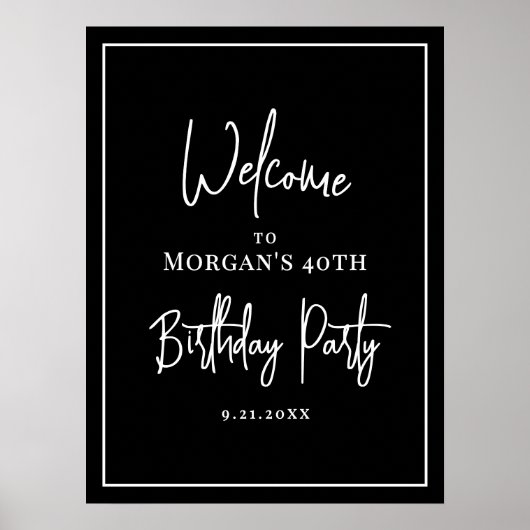 Poster Accueil pour la fête d'anniversaire Noir Blanc mod (Devant)