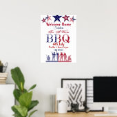 Poster Accueil Soldats 4 juillet BBQ Red Blue Stars (Bureau à domicile)