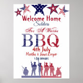 Poster Accueil Soldats 4 juillet BBQ Red Blue Stars (Devant)