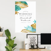 Poster Accueil turquoise et Gold Tropical Mariage (Bureau à domicile)