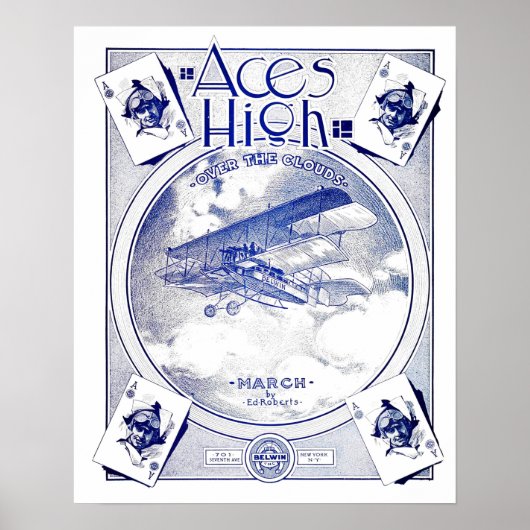Poster Aces High Biplane Feuille Aéronautique Musique Cou (Devant)