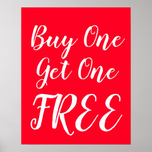 Poster Acheter One Obtenir un signe gratuit, Red Retail B