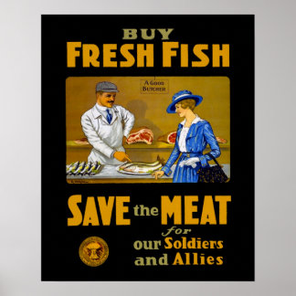 Poster Acheter Poisson Vintage WW1 Retro Patriotic